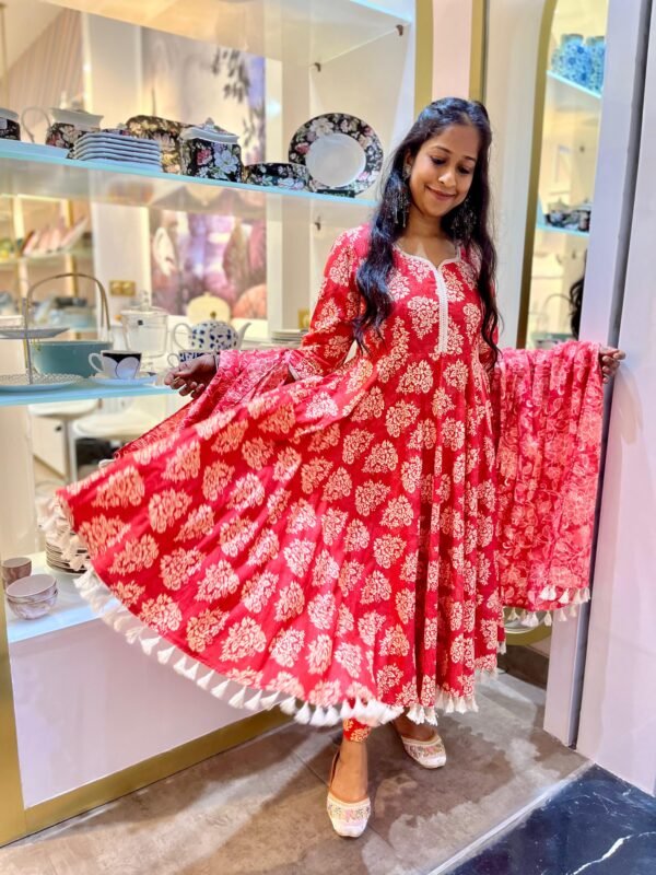 Cotton Printed Anarkali Kurta 3pc Set For Women & Girls