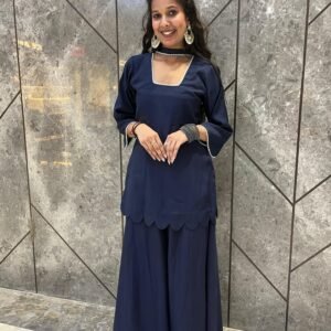 Navy Blue Roman Silk Sharara Set for Women and girls