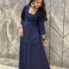 Navy Blue Roman Silk Sharara Set for Women and girls