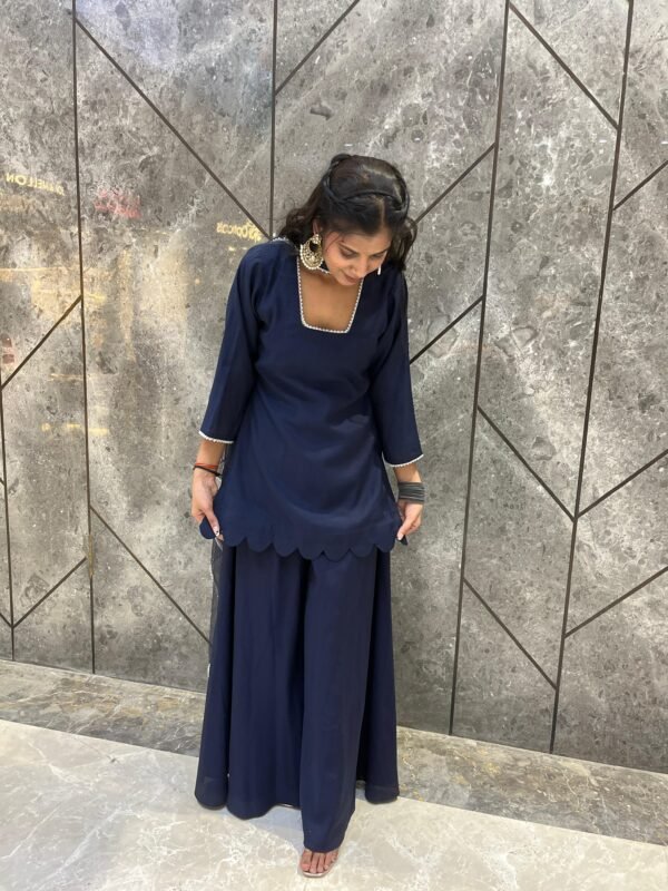 Navy Blue Roman Silk Sharara Set for Women and girls