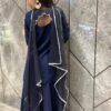 Navy Blue Roman Silk Sharara Set for Women and girls