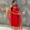 Red Vichitra silk 3pc Kurta Set For Women & Girls.