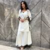 Traditional Khadi Cotton White Cord Set Kurta With Sharara Black And Silver Gota Embellishments For Women & Girls