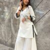 Traditional Khadi Cotton White Cord Set Kurta With Sharara Black And Silver Gota Embellishments For Women & Girls